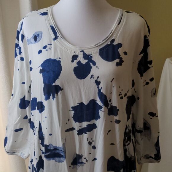 Snapdragon & Twig Small White Dress with Blue Splatter design, NEW - Picture 2 of 12